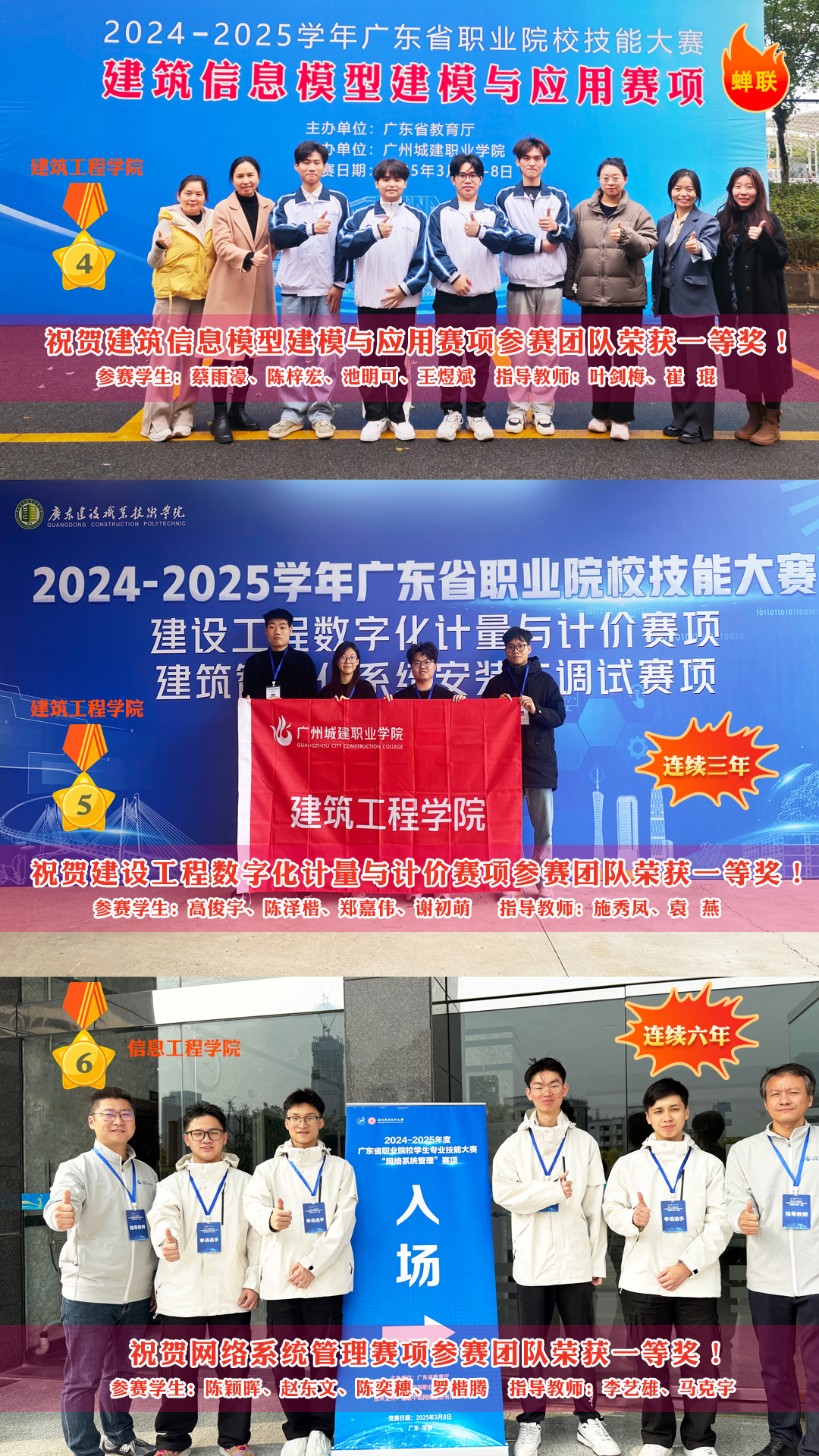 14个一等奖!我校在2024-2025学年广东省职业院校技能大赛中斩获佳绩-广州城建职业学院_重视学生成功引领和就业能力培养的高职院校